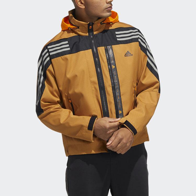 Adidas Logo Stripe Print Hooded Jacket Men Outerwear Wheat-Brown HE9910