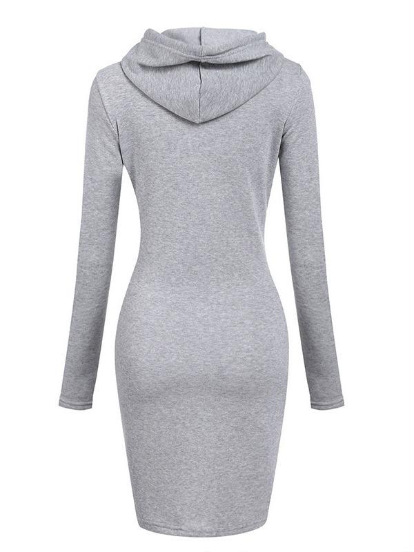 2023 Autumn/Winter Women's Solid Color Long Sleeve Hooded Mid-Length Sweatshirt Dress