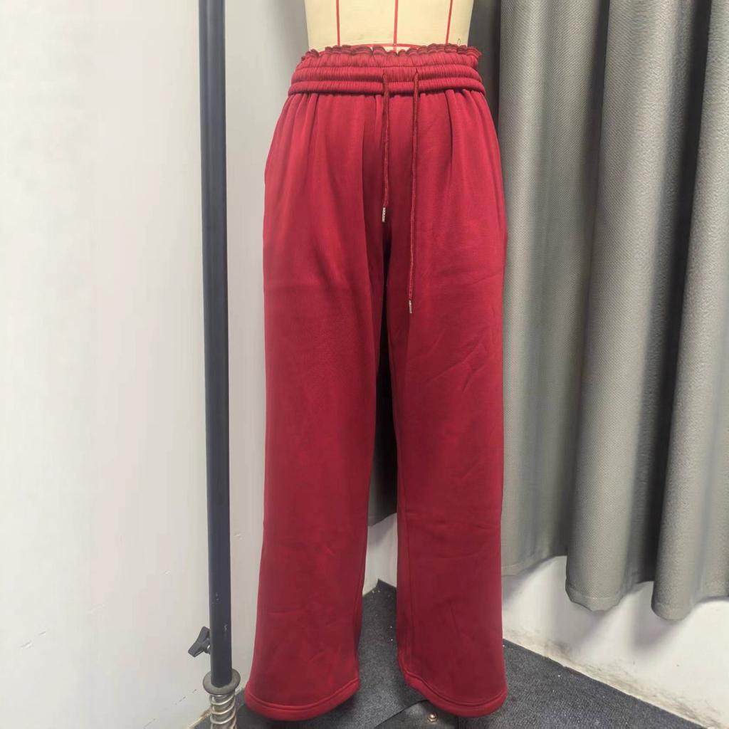 Winter Women's Fleece Lined Elastic Waist Loose Wide Leg Casual Sports Trousers, Crossborder European American Ladies Pants