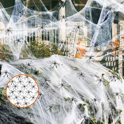 Halloween Decoration White Spider Web Stretchable Cotton Cobweb Decor with 100 Plastic Spiders Safe Indoor Halloween Props