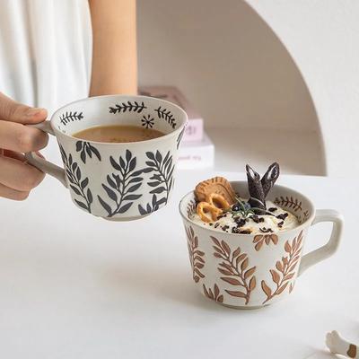 375ml handgezeichnete Keramiktasse für Kaffee Exquisite Heim-Frühstücks-Haferflockenbecher Wasserbecher Teetasse Weihnachtsgeschenk