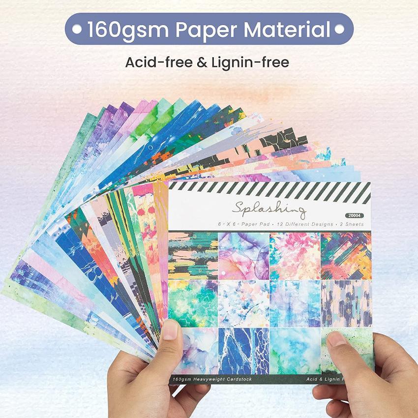 Scrapbooking Paper,Pack of 24 Sheets Designer Paper Pad Scrapbook Pages 6x6 Inches Single-Sided Watercolor Texture