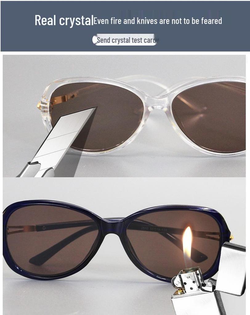 2025 Women's High-End Crystal Sunglasses with Tea-Colored Lenses and Full-Frame Protection