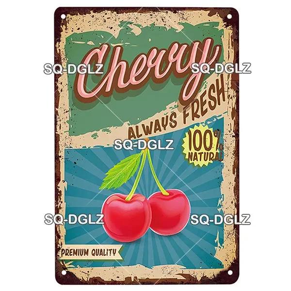 Fruits Metal Sign Bar Wall Decoration Tin Sign Vintage Metal Sign Vegetables Painting Plaques Art Fruit Poster