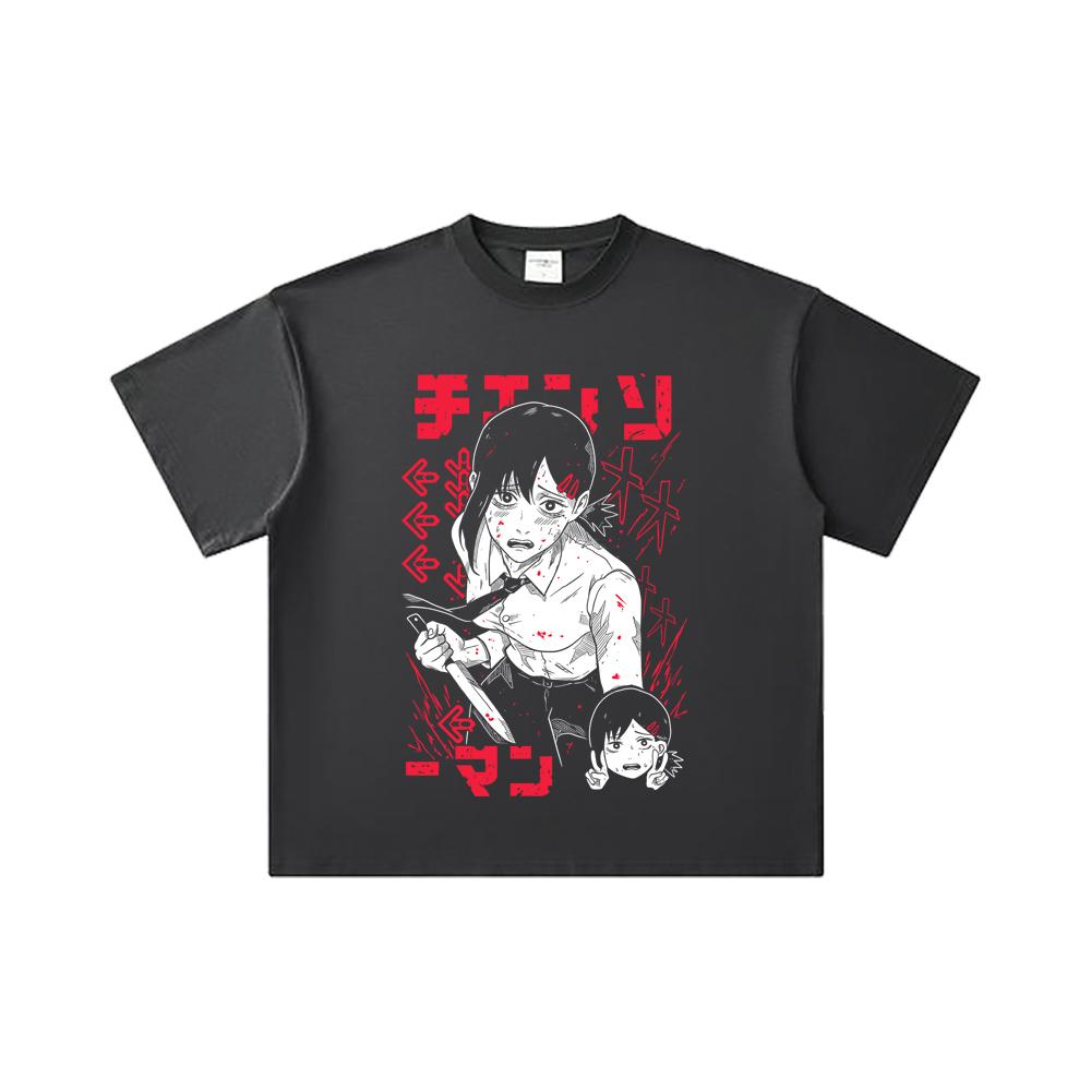 260 GSM Double Yarn 32 Count 100% Cotton Chainsaw Man V14 Kobeni Print Unisex Heavy Cotton T Shirt