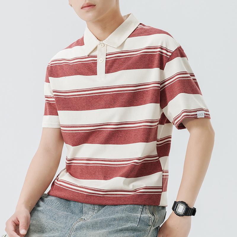 

Summer Latest Mens Striped Polo Short-sleeved Mens T-shirt Mens Lapel Thin Short T-top 3XL