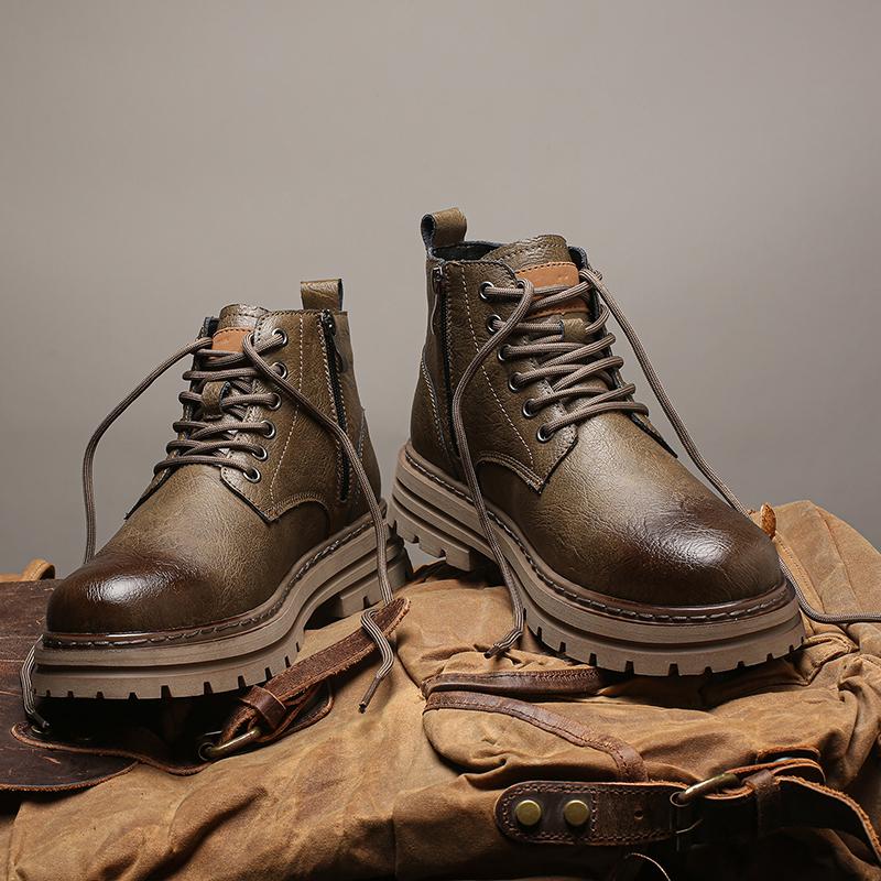 Non-slip Casual Leather Man Ankle Boots Outdoor Motorcycle Boots Versatile Leisure Botas Street Style Men High Top Shoe Sneakers