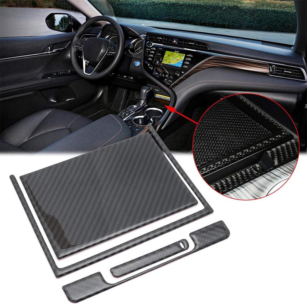 Carbon Fiber Center Console Storage Box Cover Trims For Toyota Camry 2018-