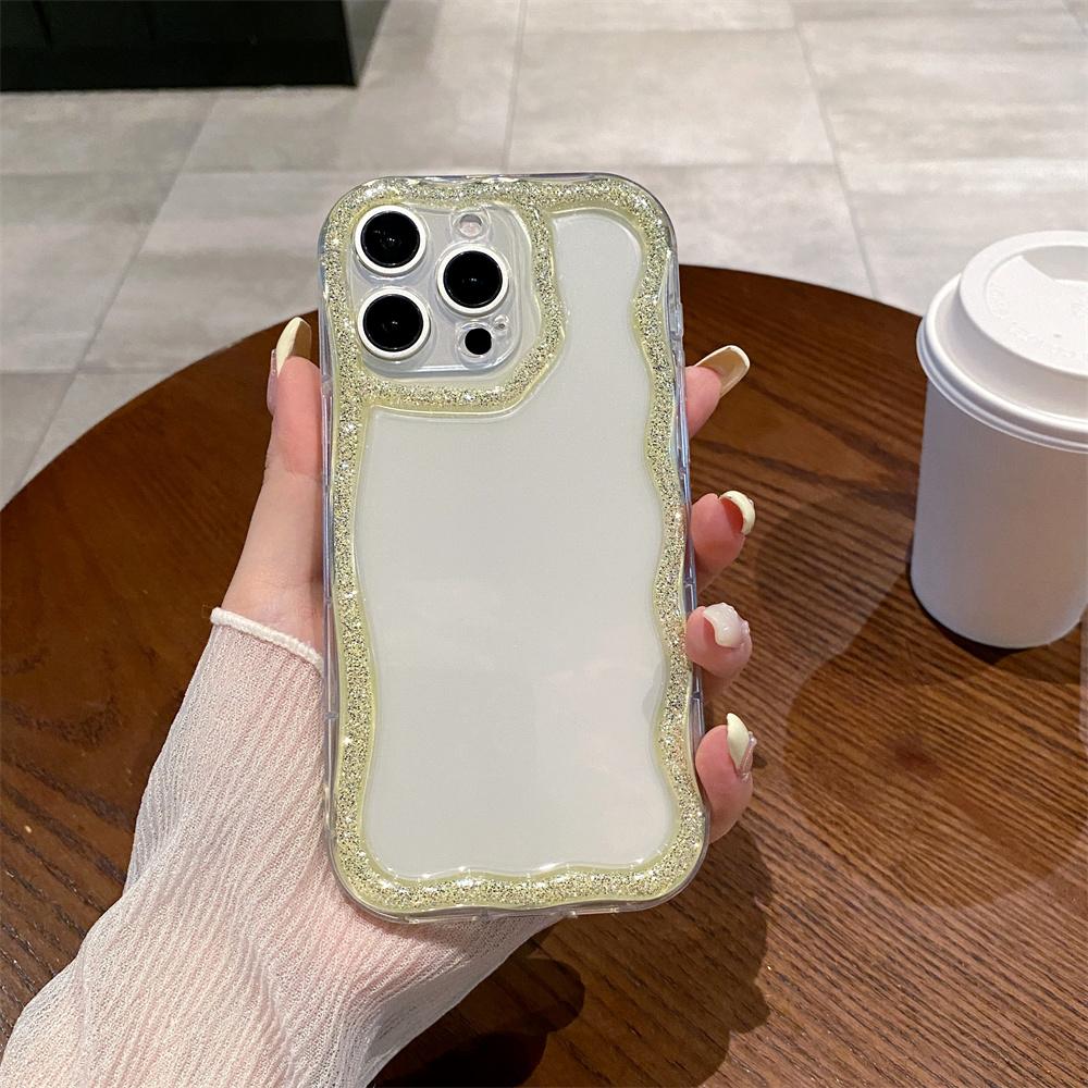Glitzer Süßer Wellenrand Silikon Weiche Handyhülle Für IPhone 16 15 14 13 12 11 Pro Max Plus Mädchen Klare Hülle Stoßfeste Schale