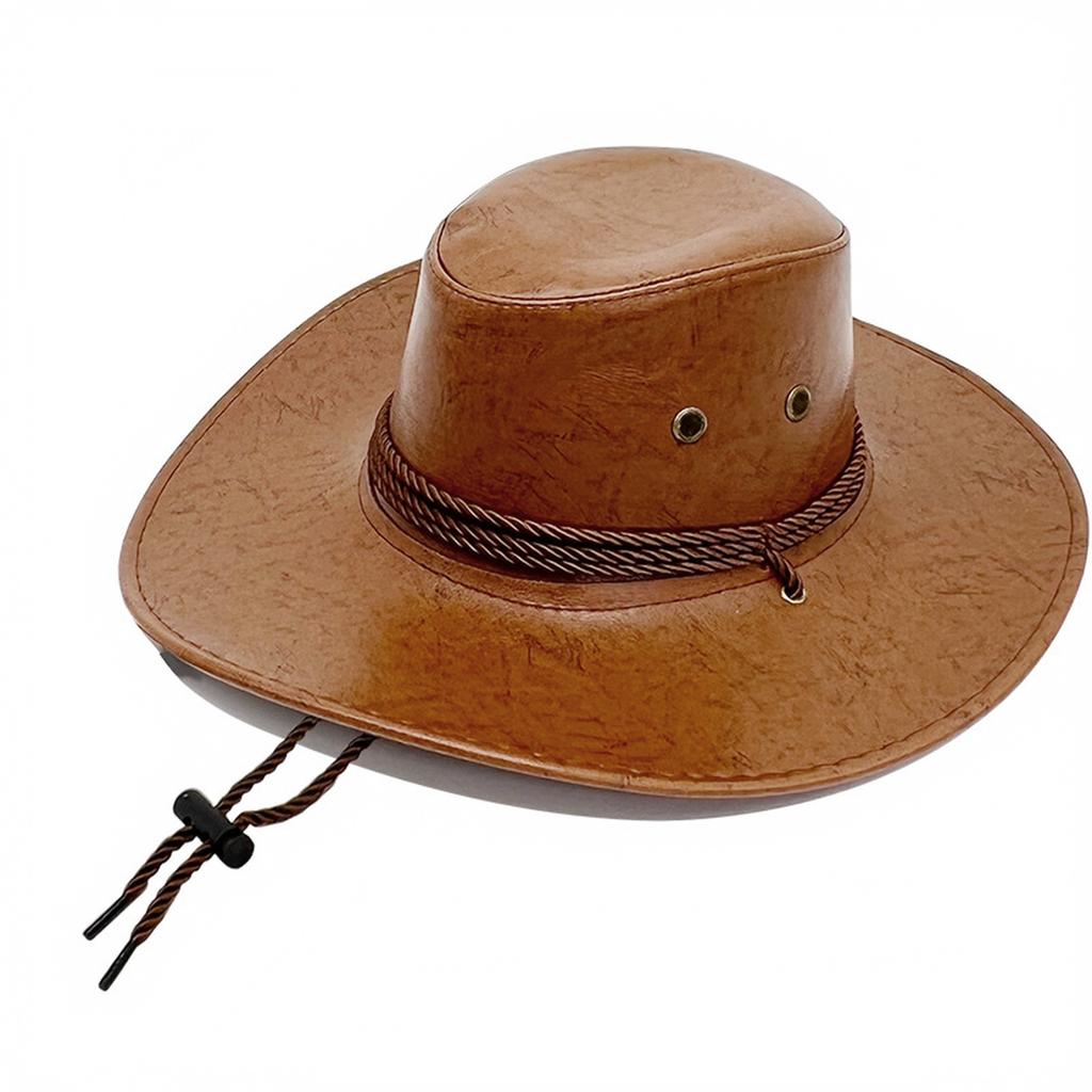 Unisex Western Leather Hat with Wide for
