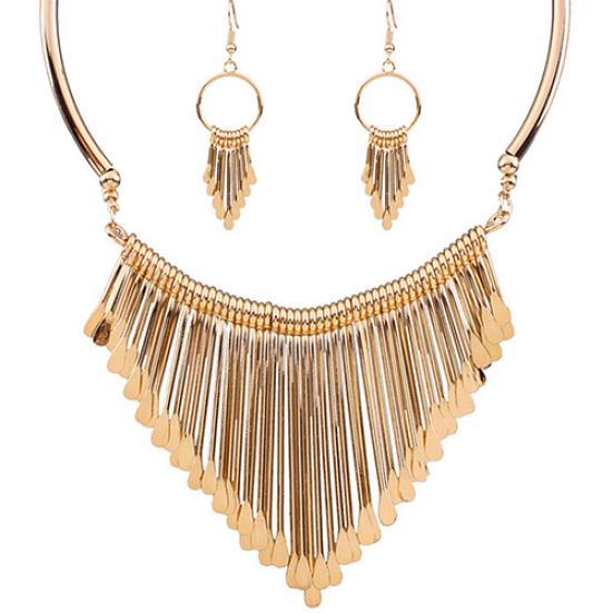 Women's Fashion Luxury Tassel Pendant Choker Necklace Hook Earrings Jewelry Set