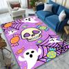 Spooky Skull & Halloween Area Rug - Vibrant Purple Crystal Velvet Carpet with Playful Ghosts, Skulls, and Candy Design - Durable