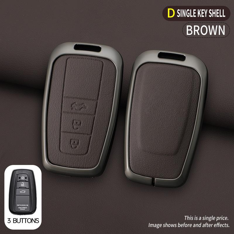 Car Zinc Alloy Leather Key Cases Holder Cover Chain For Toyota Prado Land Cruiser Camry CHR RAV4 3Buttons Protective Shell Bag