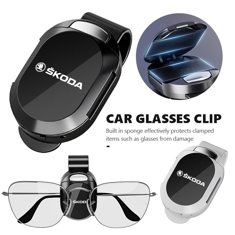 VIJT4 For Skoda Car Sunglasses Clip Sun Visor Glasses Holder Card Ticket Storage VRS Octavia 1 2 3 A7 A5 Fabia Rapid Superb Yeti