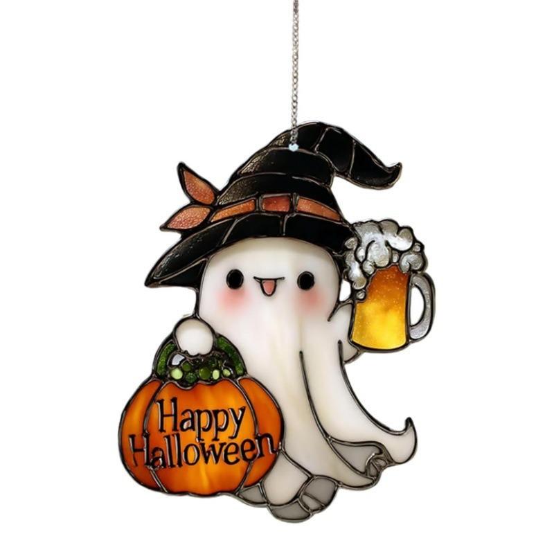 Acrylic Ghost Window Decor Cute Ghost Suncatcher Set for Halloween Decor Stained Glass Style Acrylic Window Hanging for Family