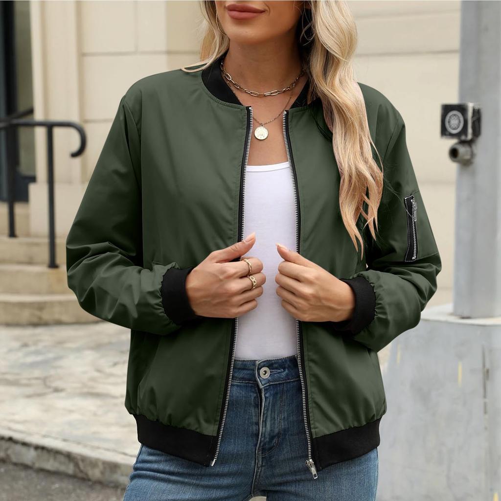 Women's Loose Comfortable Casual Fashionable Solid Color Long Sleeved Zipper Pocket Jacket