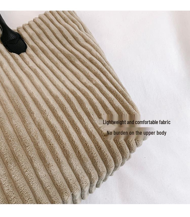 Korean Style Large Capacity Corduroy Tote - Autumn/Winter Fashion Commuter Shoulder Bag
