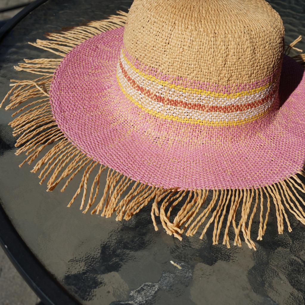 Korean Version Of Rose Pink Vacation Beach Woven Wide Brim Wavy Hair Beard Top Hat Women'S Summer Sunshade Sun Protection Travel Straw Hat
