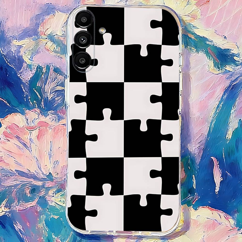Black white Checkered Phone Case For Samsung S30,S25,S24,S23,S21,S22,S20,S10,5G,FE,lite,PIus,Ultra Transparent Cover