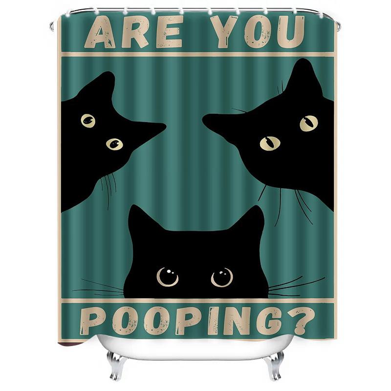 Black Cats Eye Pooping Shower Curtain Are You The One?