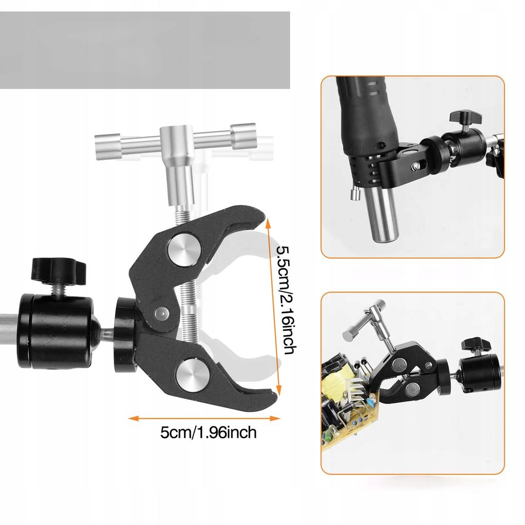 Boom - universal third arm with 4 crocodile clips mounted to the tabletop