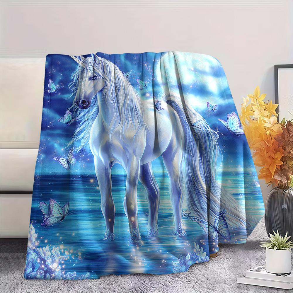 Unicorn Print Flannel Blanket, High Quality Comfortable for All Seasons, Home Decor, Warmth and Comfort, Perfect for Christmas Gifts