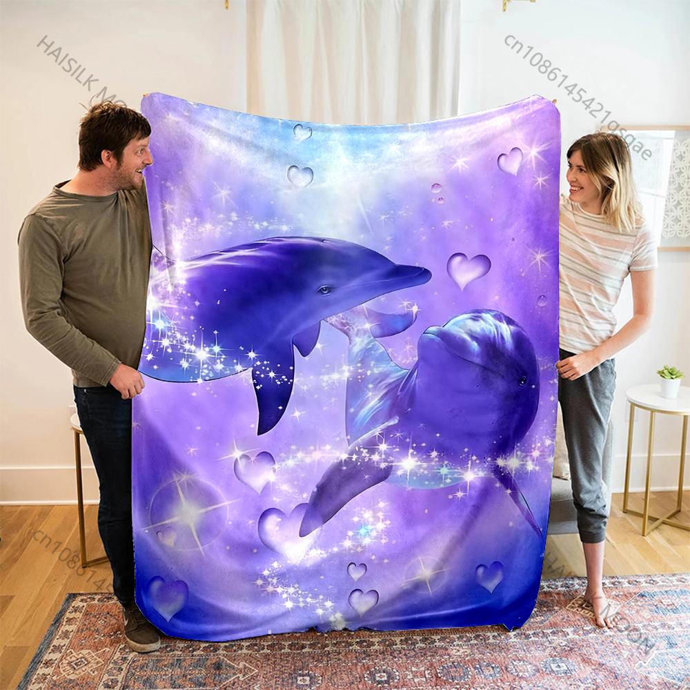 Multi-Size Dreamy Dolphin Print Warm Comfortable Blanket Home Travel Camping for Adults and Kids Luxury for Gifts