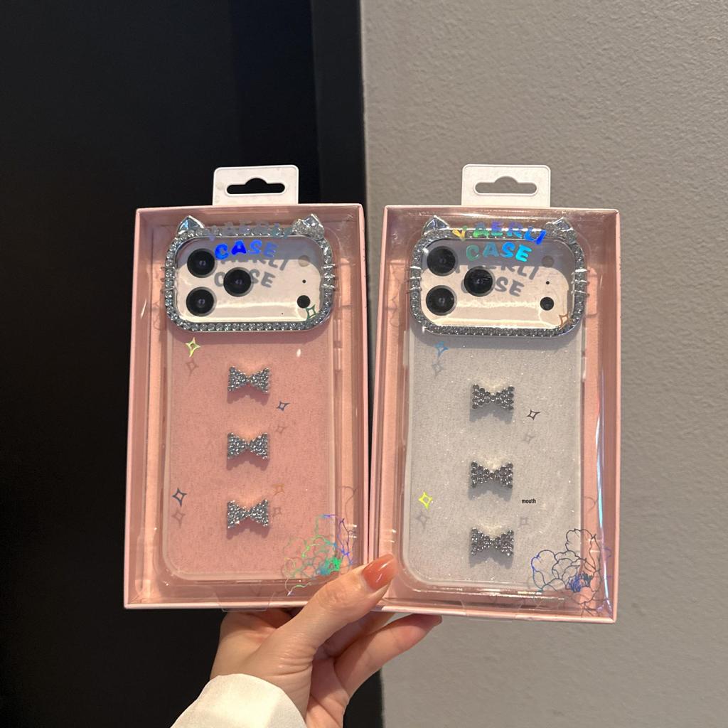2-in-1 Glitter Cat Ears Phone Case for Apple 17PROMAX/15/11/14 with Small Bow