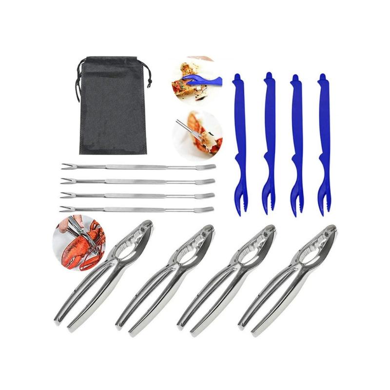 Alloy Seafood Crackers Tool Set with Storage Pouches for Crabs Lobsters Shellers Preparation Processing and Serving