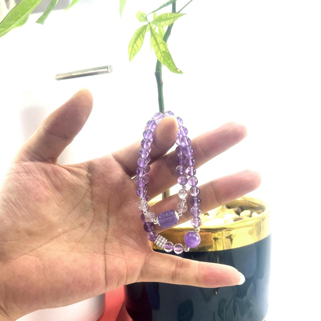 Crystal Love 6mm Amethyst Double-Loop Beaded Women's Bracelet