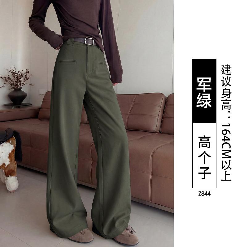 Khaki wide-leg pants women's pants 2026 new spring and autumn old money style plus size fat mm loose slimming suit pants