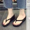 Fashion High Heels Clip On Sandals Summer Thick Soled Beach Anti Slip Slope Heel Flip Flops Womens Outdoor Wear Simple Beach Women Shoes