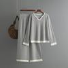 Women's Clothing Autumn and Winter New Pit Strip Knitted Suit Women's Collar Contrasting Color Top Wide-leg Pants Two-piece Set