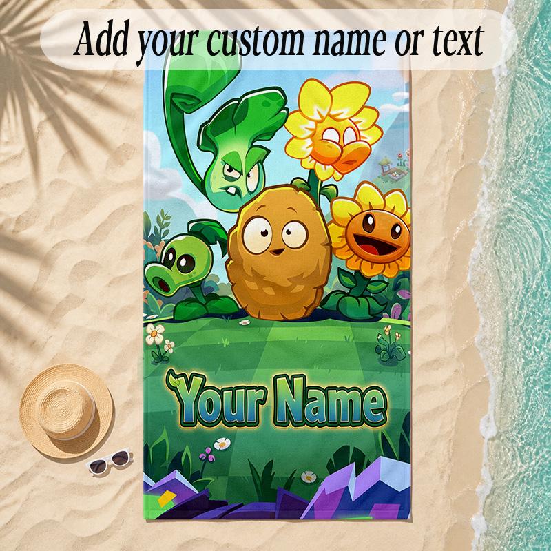 Beach TowelPlants vs. Zombies Custom Name Text Personalized Soft Towel for Beach Pool Indoor Home Decor Gift