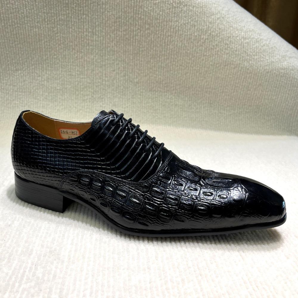 Men'S Leather Shoes Embossed Crocodile Pattern Business Dress Leather Shoes European Style Pure Leather Single Shoes Fashion Wedding Shoes