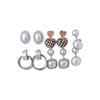 French Silver Needle Rhinestone Resin Pearl Geometric Earrings Set - Retro High-End Women's Jewelry