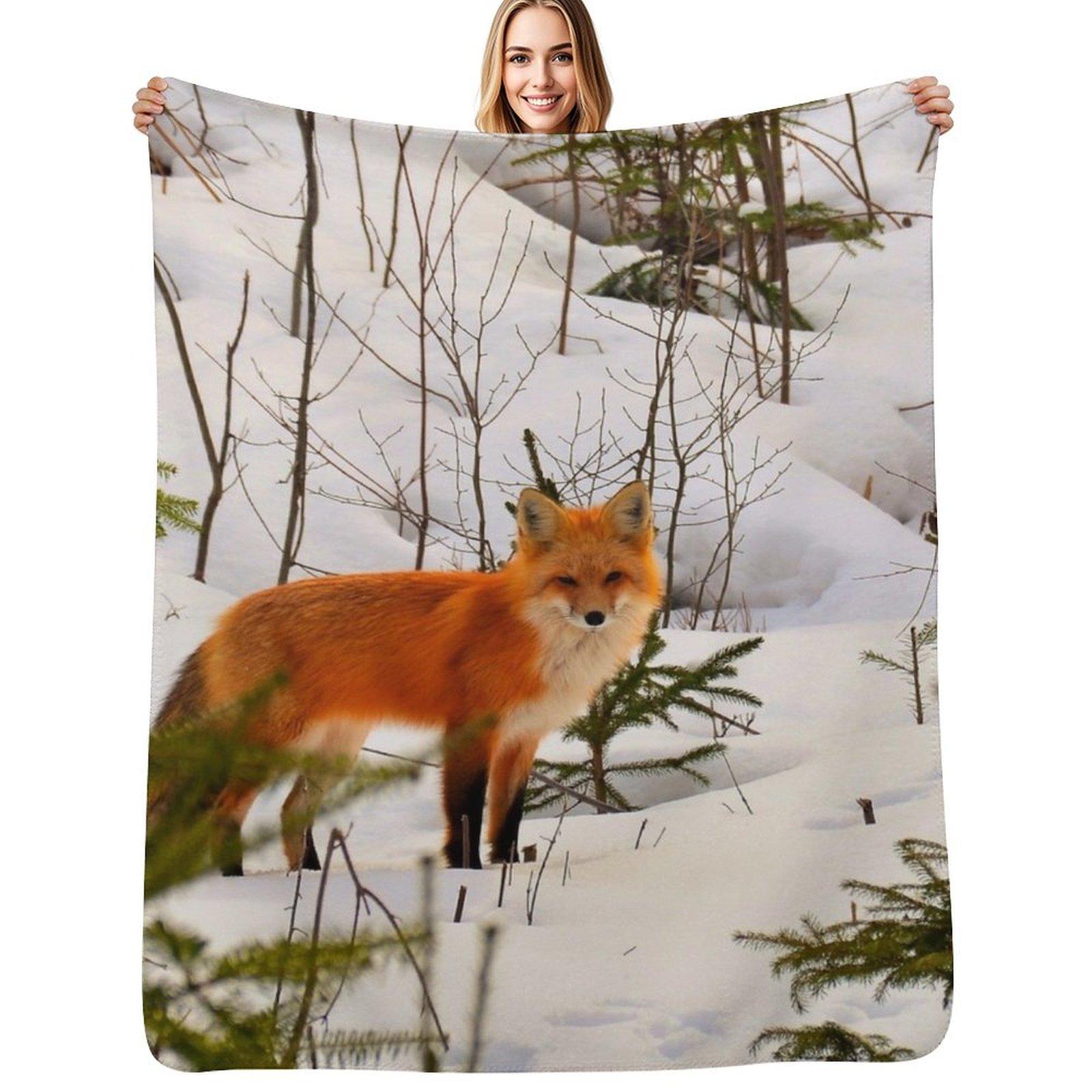 Winter Fox Throw Blanket Breathable Lightweight Blanket for Adults Kids Size: 75*100cm, Weight: 230 GSM