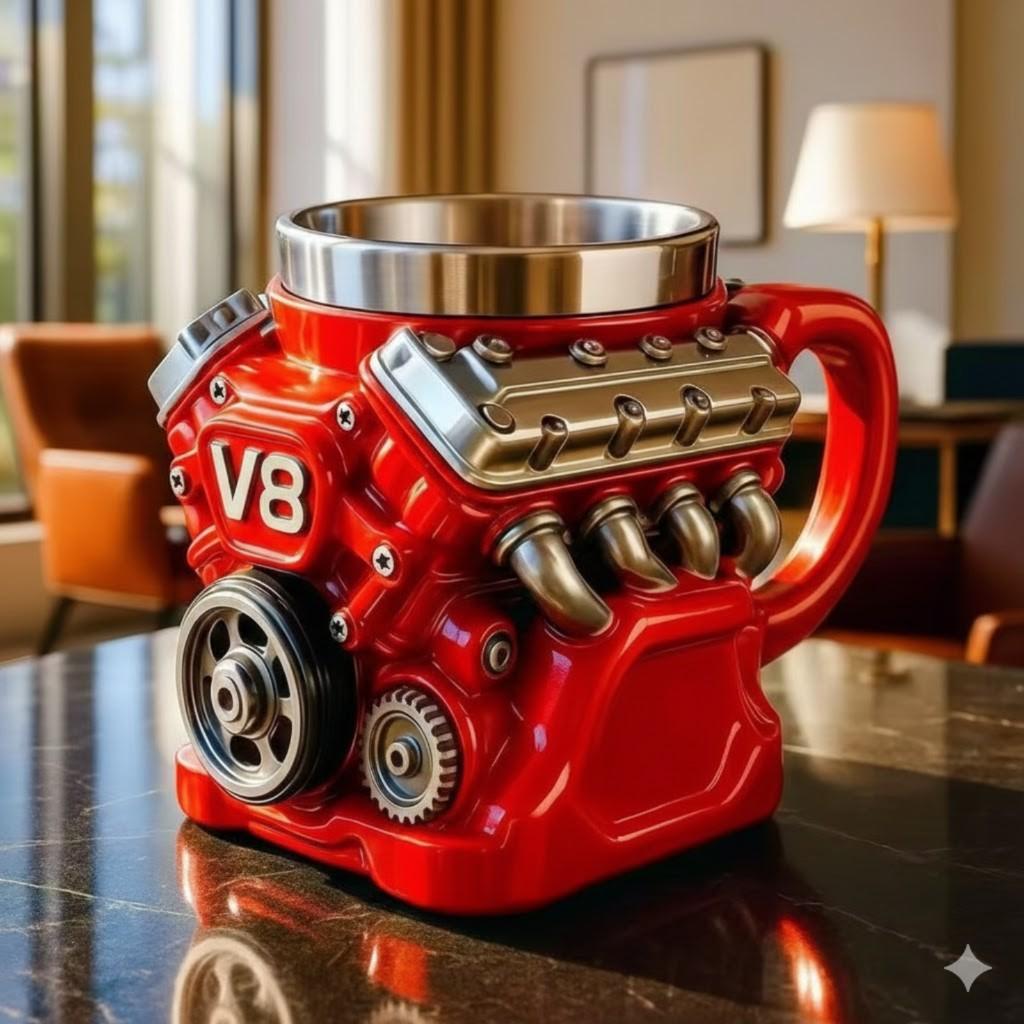 Red V8 Coffee Cup Retro Coffee Cup Craft Coffee Lover Gift