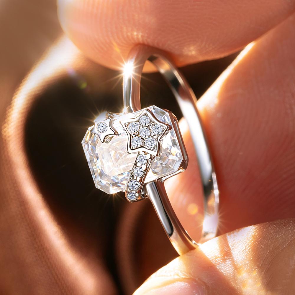 6x8mm Emerald Cut Moissanite Engagement Rings 100%   CopperStar Design Ring Party Wedding Bands for Women Jewelry