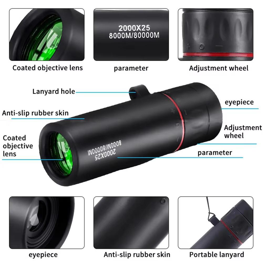 Monoculare 8X21 HD Impermeabile Ipx4 Prisma Bak4 per Cannocchiale Compatto Portatile per Caccia Viaggi Visite Turistiche Concerti E Fi
