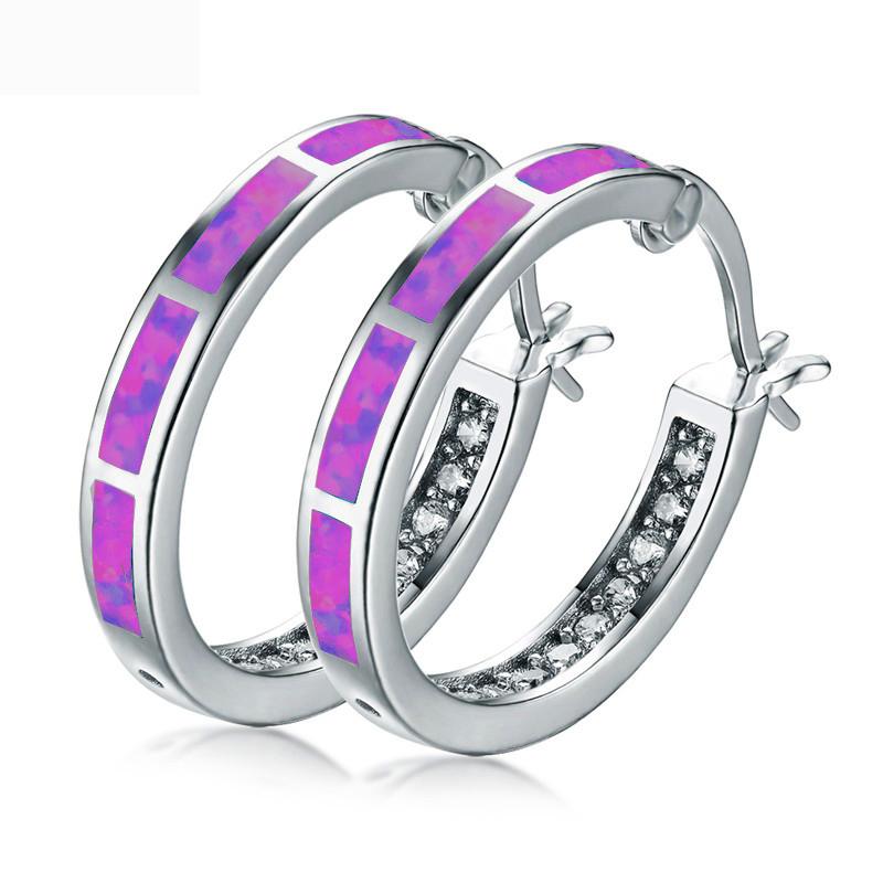 Classic Round Circle Hoop Earrings for Women Rose Gold Color Birthstone Imitation Opal Earrings Engagement Wedding Gift