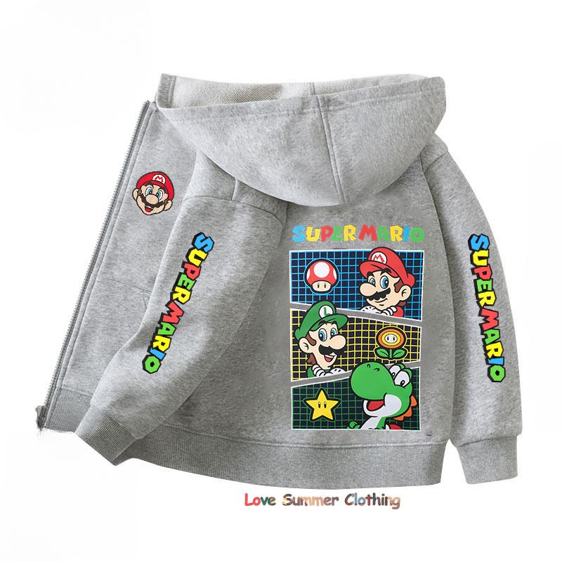 Spring Autumn Hoodie Zip Up Game Pattern Mario Children Hoodie Kids Boy Girl Clothing Pullover Cartoon Printed Top Sweatshirt