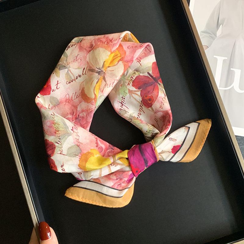 

70% cotton 30% silk Scarf Folral Women Hijab Bandana Foulard Female Headband Pashmina Scarves Echarpe Shawl Wrap Pashmina luxury cotton silk 53x53cm