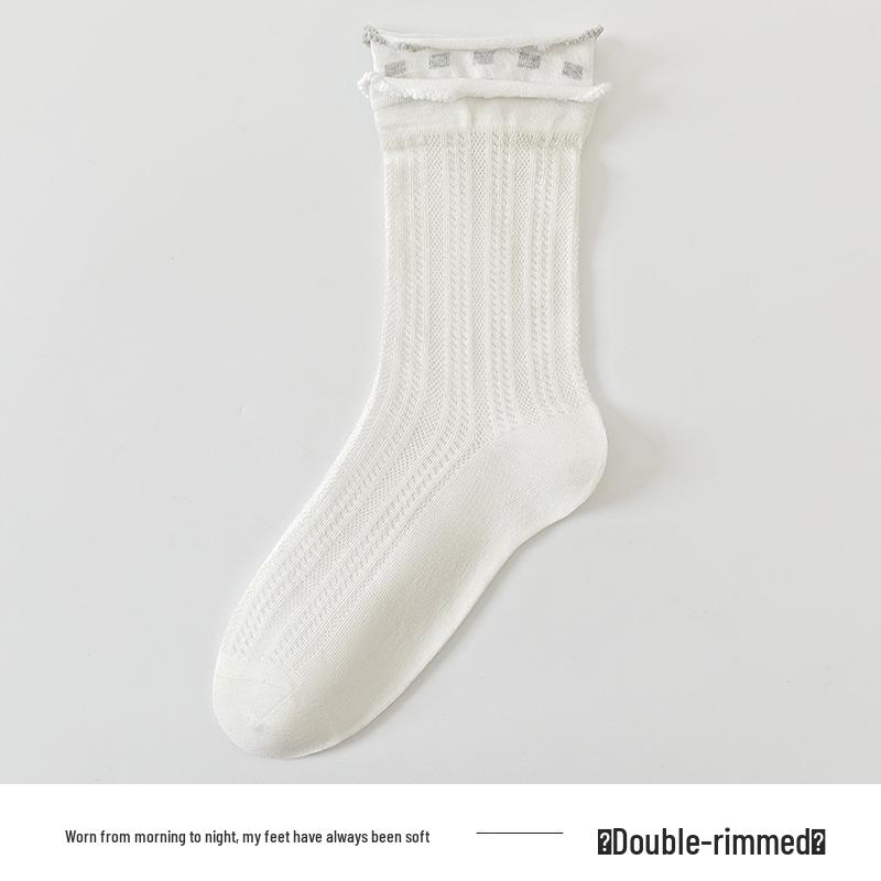 Lightweight Mesh Ruffle Ballet Socks - Breathable, Seamless, Mid-Calf Cotton