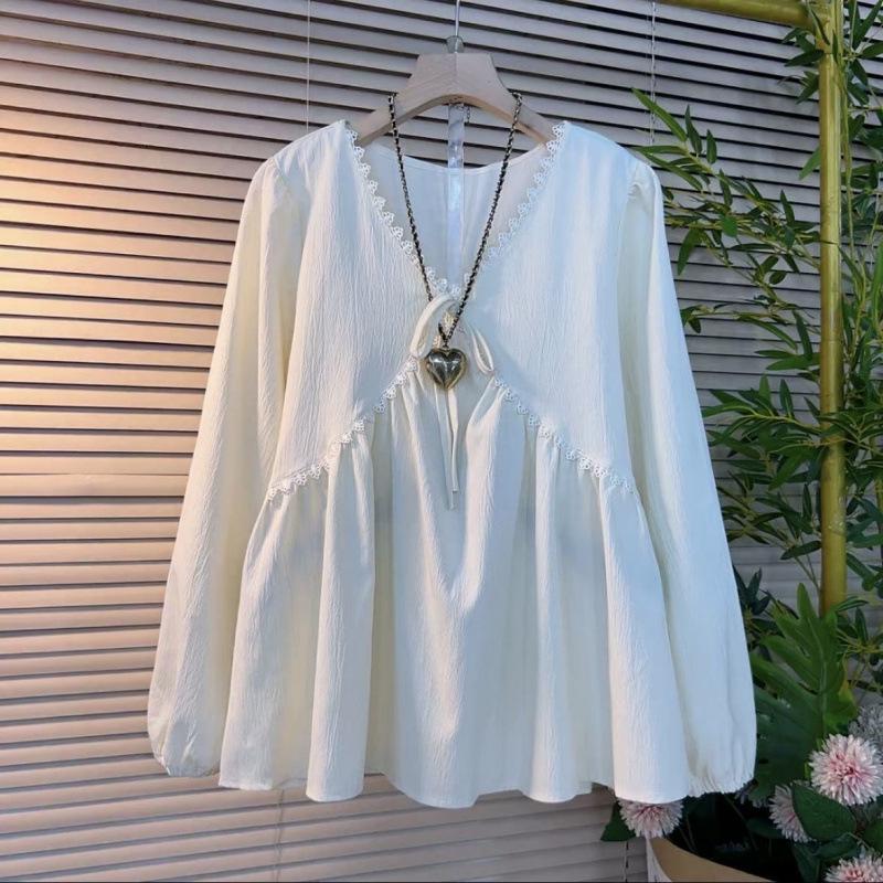 Elegant V-Neck Long Sleeve Top for Plus Size Women - 2026 Spring/Summer Korean Style Fashion