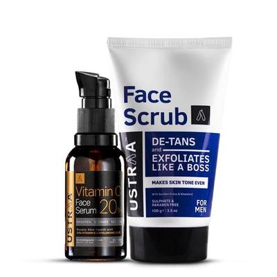 De-Tan Gesichtspeeling für Männer – 100 g | Peeling & effektive Bräunungsentfernung | mit Walnussgranulat | Ohne SLS & 20 % Vitamin C Gesichtsserum – 30 ml