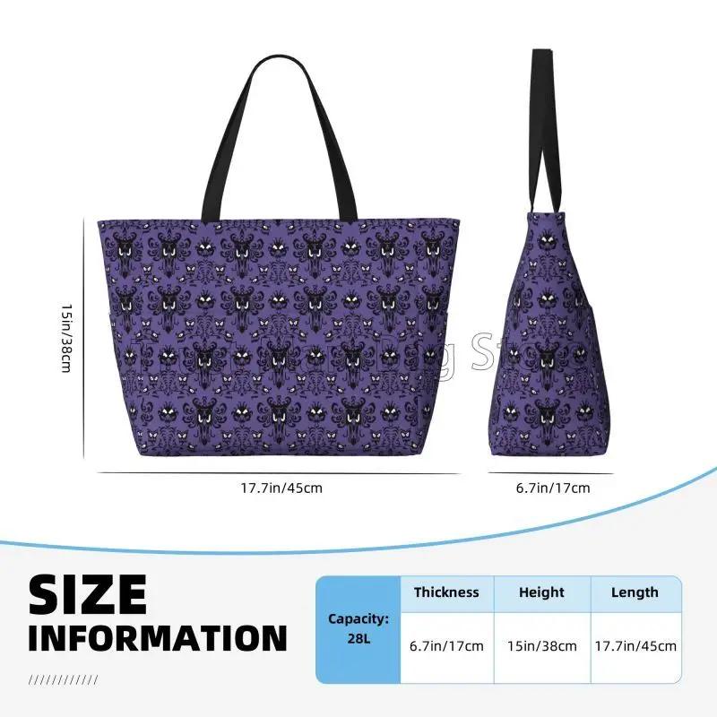 Happy Haunted Mansion Beach Bag for Women Travel Tote Bag with Pockets Summer Large Beach Pool Bag for Swim Gym Vacation