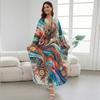 Vacation dress, long robe, loose positioned print beach cover-up, bikini dress