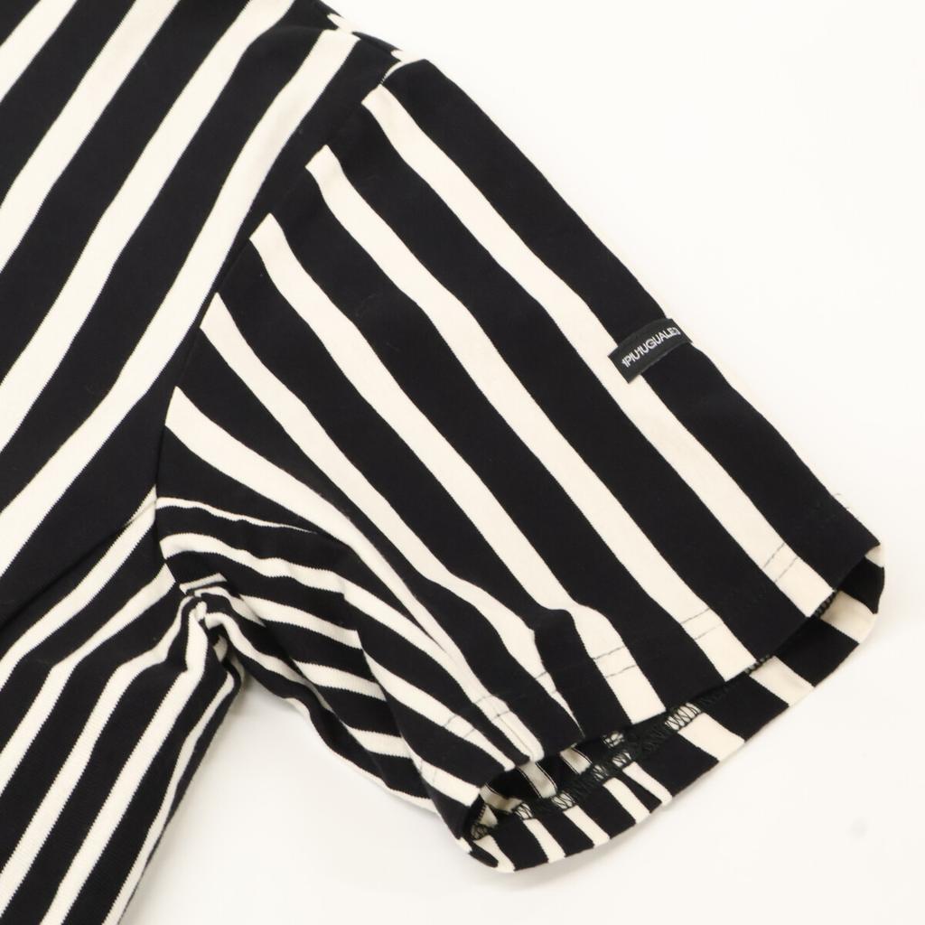 1piu1uguale3 Block Stripe MRT309 Cotton Crew Neck T-Shirt tops 4 Black WhiteUsed