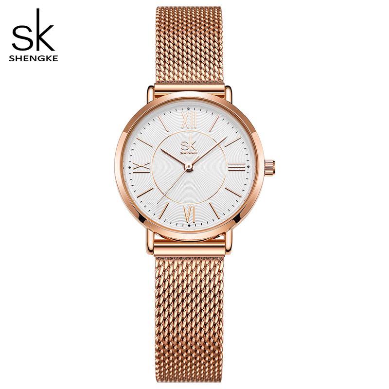 SK Brand Women s Quartz Watch with Steel Mesh Strap, Roman Numerals, and Retro Design 0188.